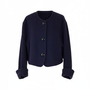 Vintage Guy Laroche Paris Jacket Womens Large Blue Wool Button Up Cropped